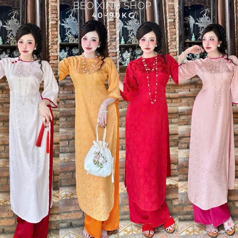 [Tết 2026] Áo Dài Cách Tân Cổ Tròn Phối Nút Bọc Vải Gấm 2 Da Cao Cấp Quần Vải Latin 40-95Kg Nữ Women Dress Voan - A.1722