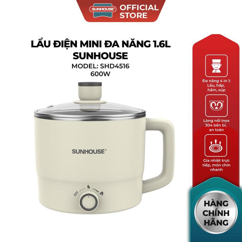 Lẩu điện mini đa năng 1,6L Sunhouse SHD4516 - Đa năng 4in1 - Lòng nồi inox 304…