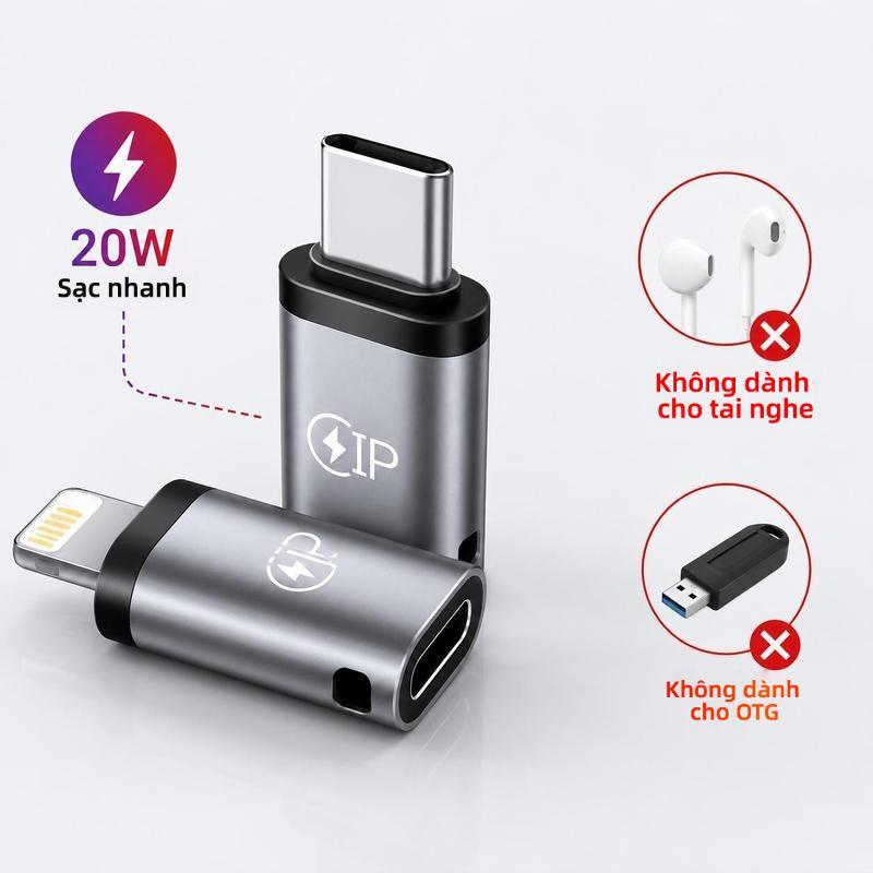 Bộ chuyển đổi sạc nhanh 2 trong 1 từ Lightning sang USB‑C và từ USB‑C sang Lightning cho iphone, samsung, huawei