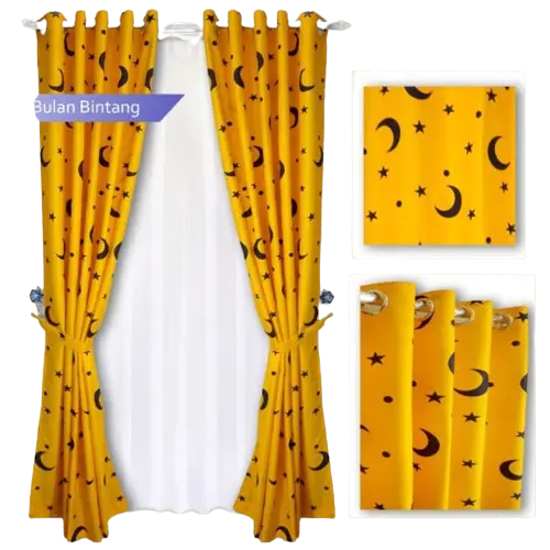 Hordeng Gorden  jendela pintu minimalis model smokring motif bulan bintang free Tali