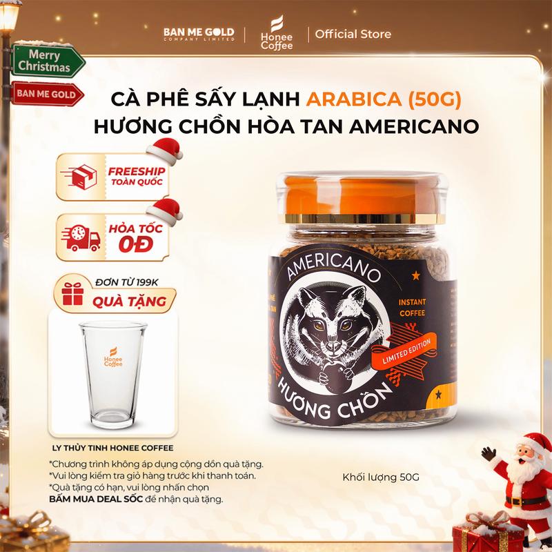 TẶNG LY THỦY TINH Cà Phê Arabica Sấy Lạnh Hương Chồn Americano 50g Cà Phê Chồn Hoà Tan Sấy Lạnh Thượng Hạng Honee Coffee