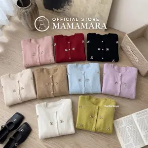 MAMAMARA - Cardigan Rajut Wol Atasan Wanita Motif Cherry Imut Manis Girly Outer Simple Lembut