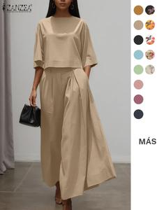 Conjunto de dos piezas para mujer en color sólido con top y pantalones de pierna ancha, moda casual cómoda para uso diario al aire libre, ropa de verano para damas