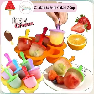 PSM - Cetakan Es Krim Silikon Bulat  Stik 7 Cup Lubang / Molds Fruit Ice Pop Maker DIY Ice Cream