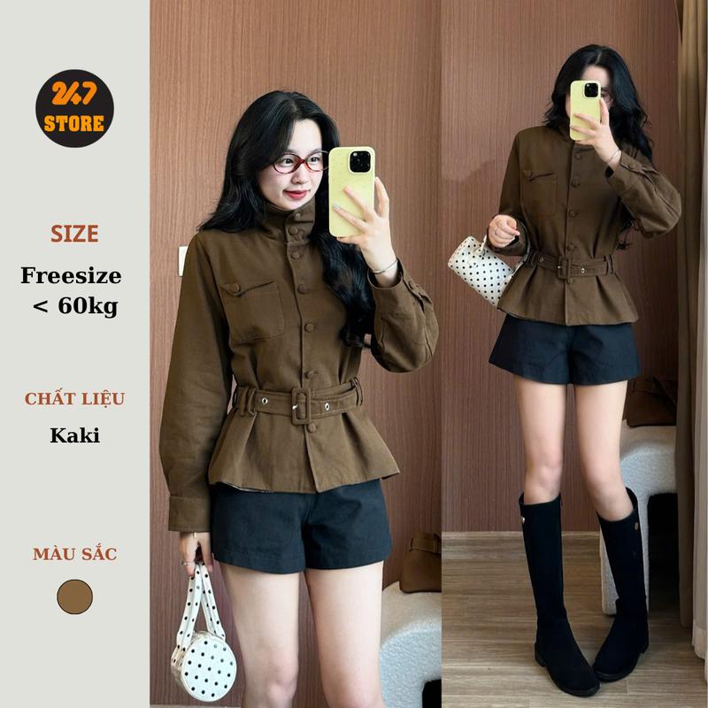  Áo khoác kaki thắt eo kèm đai bọc áo khoác mang to cổ bẻ Tailored Belted  Aokhoackaki1963 