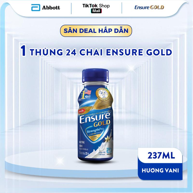 [DEAL ECENTRIC] 1 THÙNG 24 CHAI SỮA ENSURE GOLD DẠNG LỎNG HƯƠNG VANI 237ML