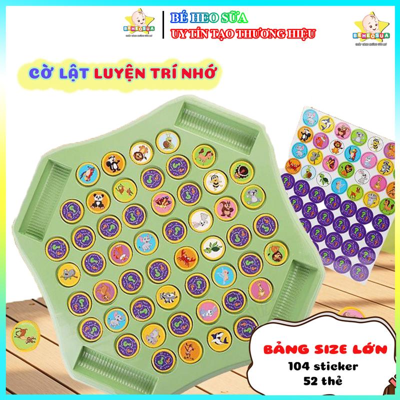CỜ LẬT LUYỆN TRÍ NHỚ 104 STICKER cho 52 THẺ Board Game Cho Bé, Đồ Chơi cơ lật mặt Tương Tác 2 Người Chơi Tư Duy, BỘ CỜ LẬT MẶT