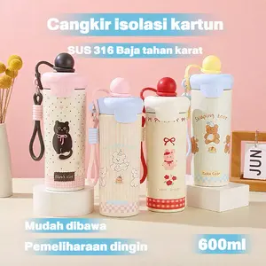 Free stickers-SUS 316 Baja tahan karat Tumbler Anti Tumpah Motif Kucing 600ml Stainless SUS 316 / Tumbler Viral Panas Dingin Stainless Thermos Bahan Stainless Steel Free Gantungan tumble bow  tumbler tamler  hot  cool tumbler  ohsome