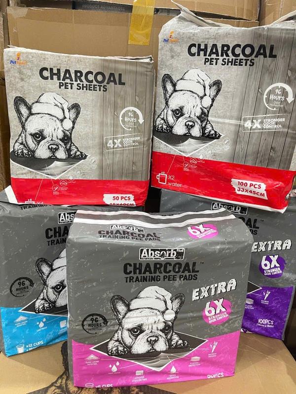 HÀNG CAO CẤP-Absorb Túi/Bịch Tã/Giấy lót chuồng cho chó mèo thú cưng lót lồng khay vệ sinh sàn xe CHARCOAL THAN CARBON hoạt tính Extra 6X Khử mùi 96 giờ Thấm hút 350ml Size S M L