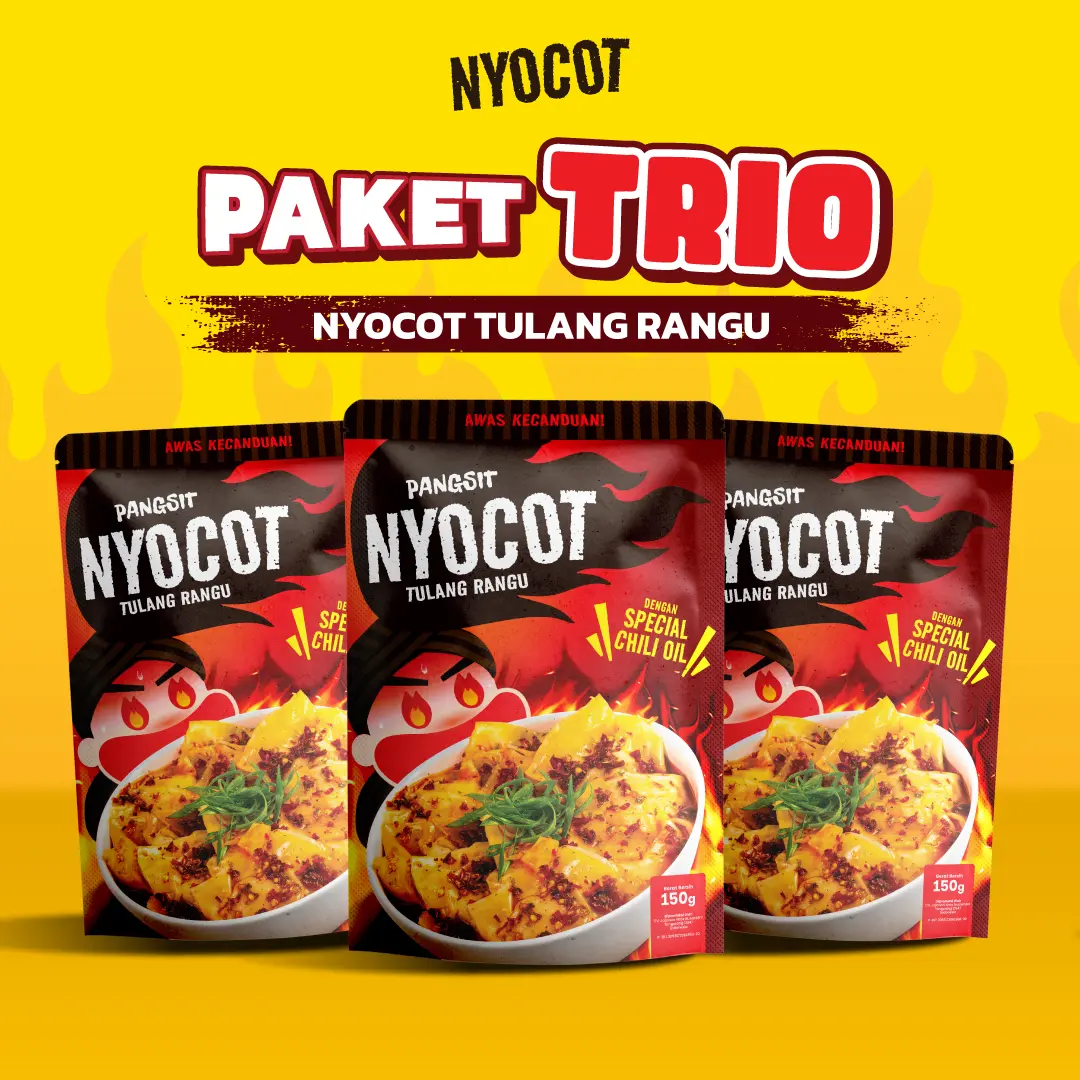 NYOCOT Paket Trio Pangsit Tulang Rangu Renyah Gurih / Cocok untuk Ngemil / Cemilan Pangsit Chili Oil / Makanan Instant