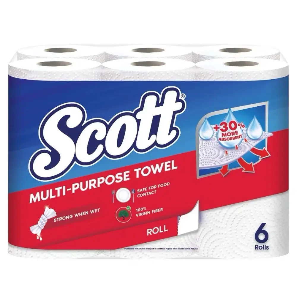 SCOTT Everyday Cleaning Multi-Purpose Kitchen Towel Virgin Fiber 52s x 6 Rolls
