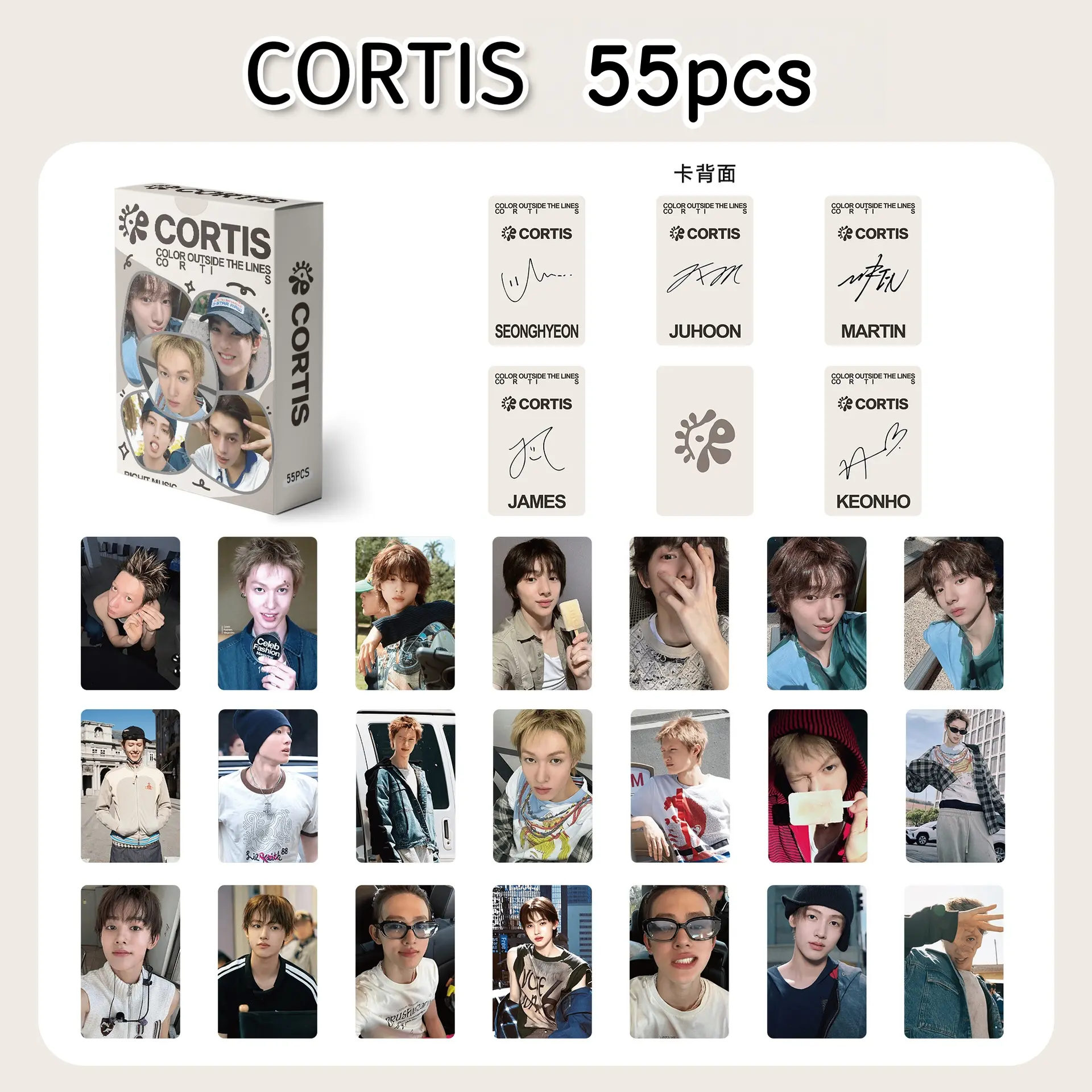 55 pcs CORTIS “Color Outside the Lines” album, Lomo cards, Yes24