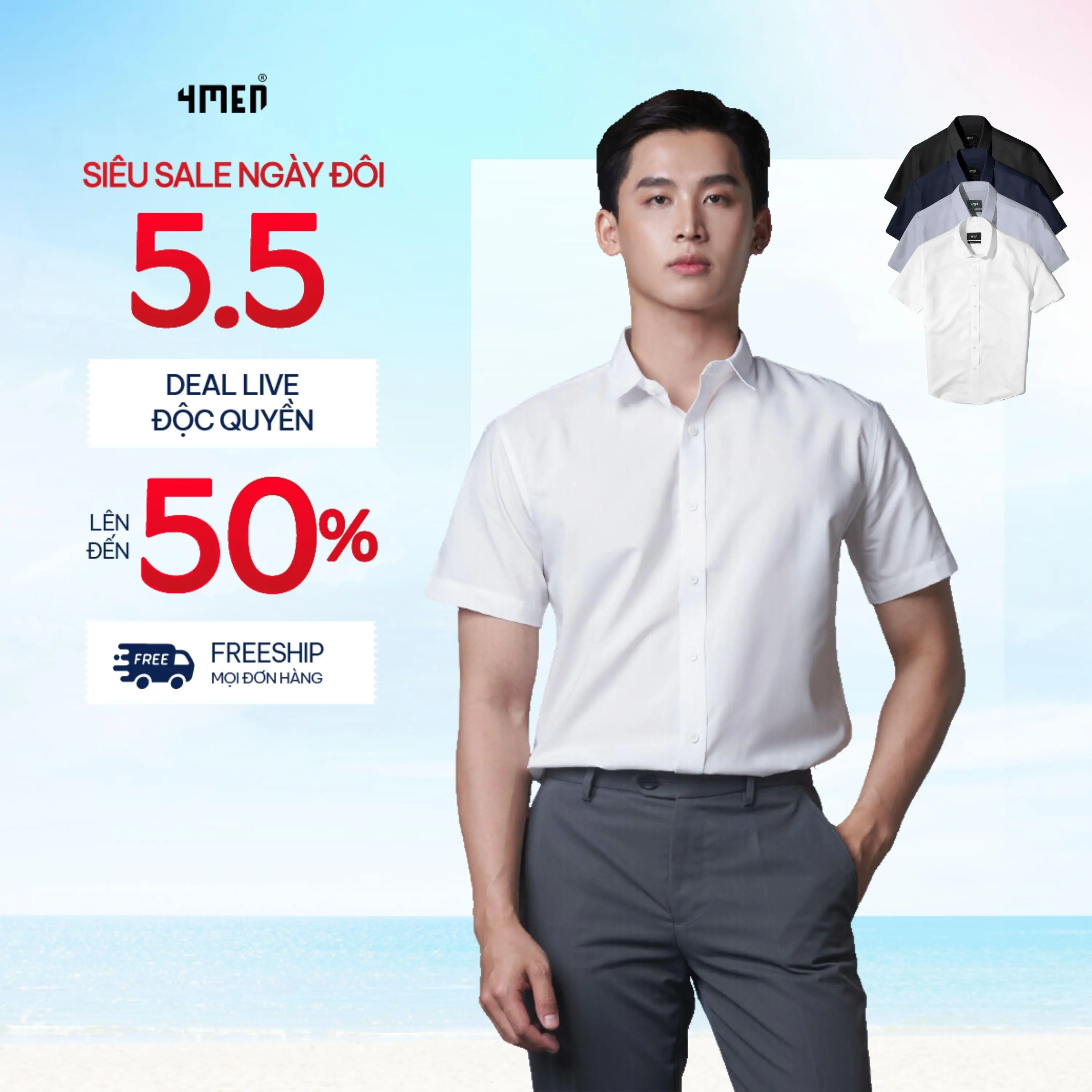 Áo sơ mi nam trơn tay ngắn 4MEN SM087 nhiều màu đẹp trẻ trung thanh lịch, chất liệu lụa chéo hạn chế nhăn, mềm mại Menswear Shirt