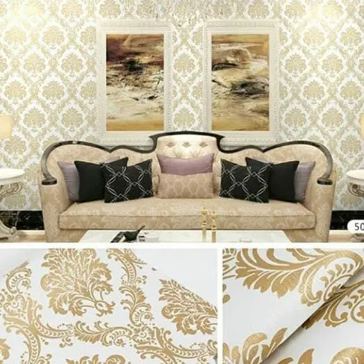 Wallpaper dinding motif batik gold