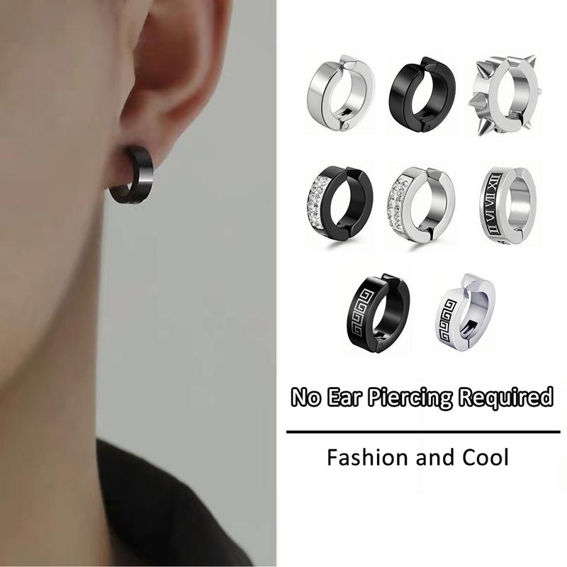 Bông Tai Bằng Thép Không Gỉ, Kẹp Tai Không Cần Xỏ Lỗ, Thiết Kế Ngầu Và Tối Màu, Thích Hợp Cho Phụ Nữ Và Nam Giới, Phong Cách Cá Tính Ngầu Hợp Xu hướng Hip-Hop