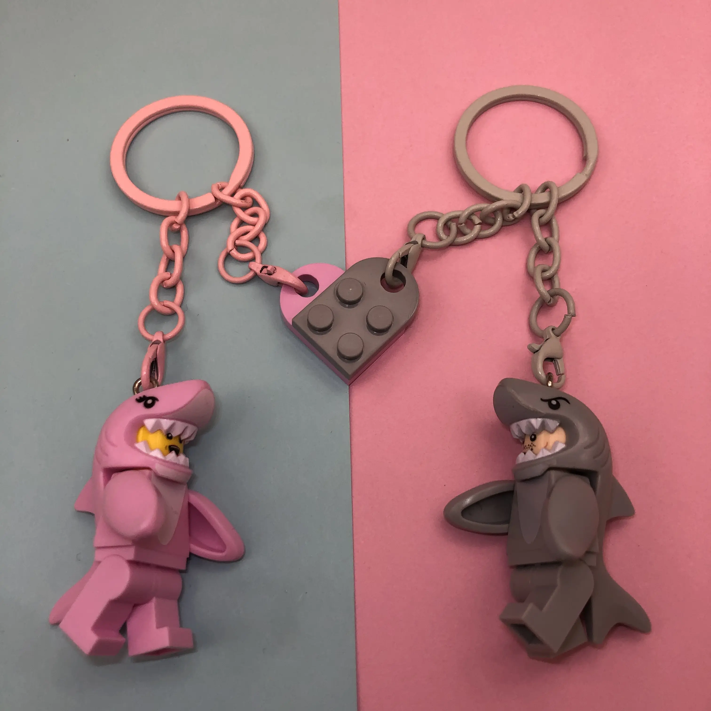 Cute shark Couple minifigure keychain Lovely keychain Colorful Cute   Couple Keychain, Backpack Decoration Colorful Chain, Suitable for building block minifigure