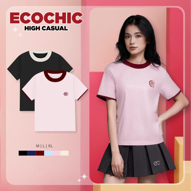  Áo Baby Tee ECOCHIC Áo Thun Form Baby Tee Phối Màu Chất Liệu Cao Cấp Chính Hãng Ecochic B193 