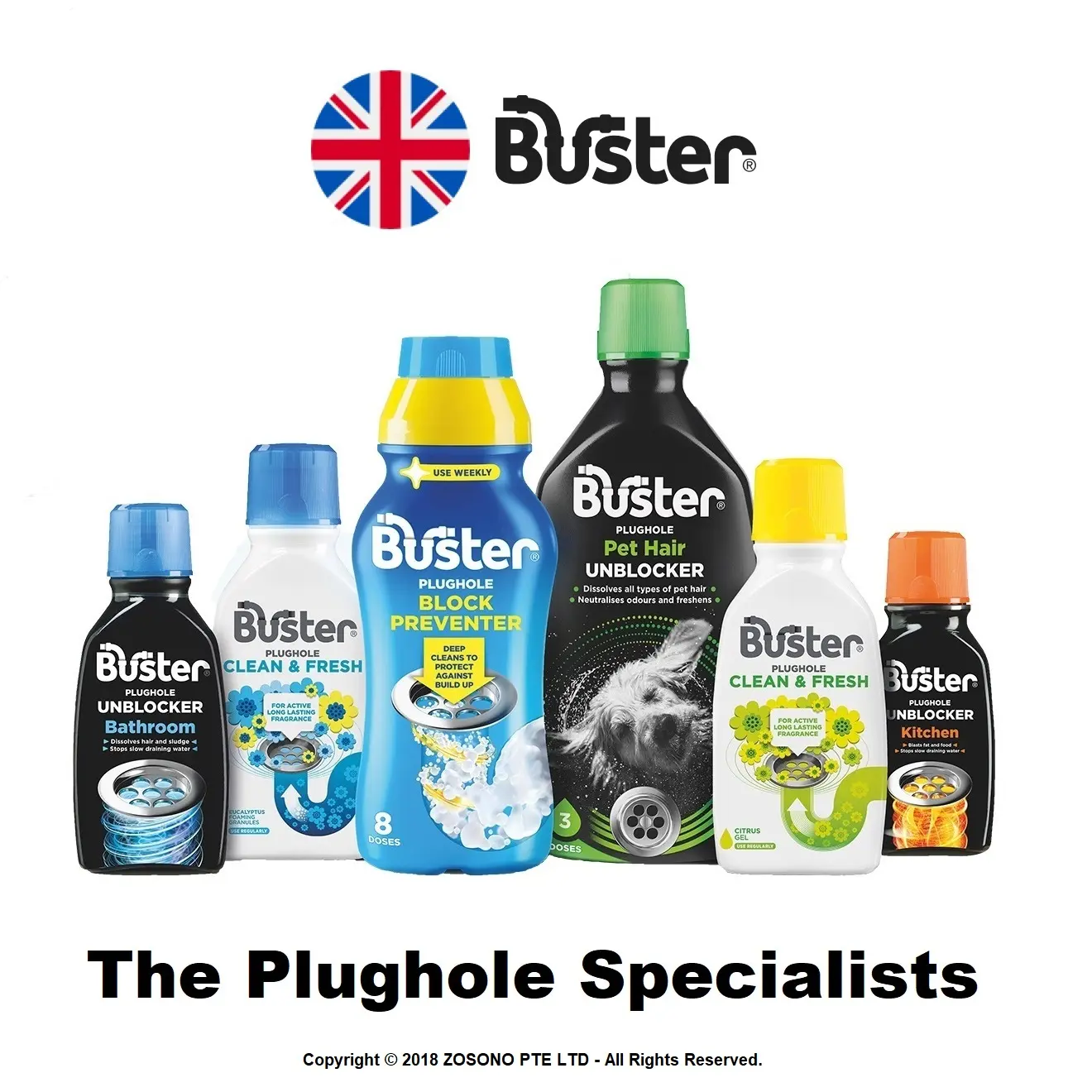[Bundle of 2] BUSTER Plughole - Bathroom Unblocker / Sanitiser Granules / Sanitiser Gel / Block Preventer / Foam Cleaner