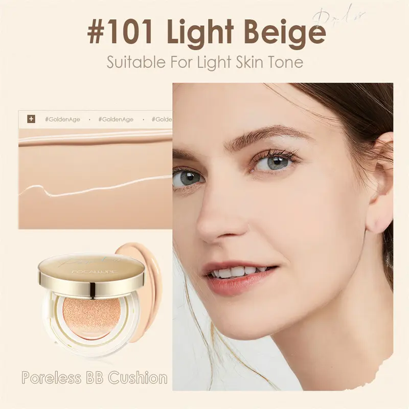 Kem BB Nhẹ Không Lỗ Chân Lông Đệm Khí, FOCALLURE, 4 Màu Có Sẵn, Không Thấm Nước, Lâu Trôi, Làm Sáng Khuôn Mặt, Kem Che Khuyết Điểm, Kem Kem Nền Lì Mỹ Phẩm Kèm Bông Phấn Nữ Trang Điểm Cosmetic Women 2