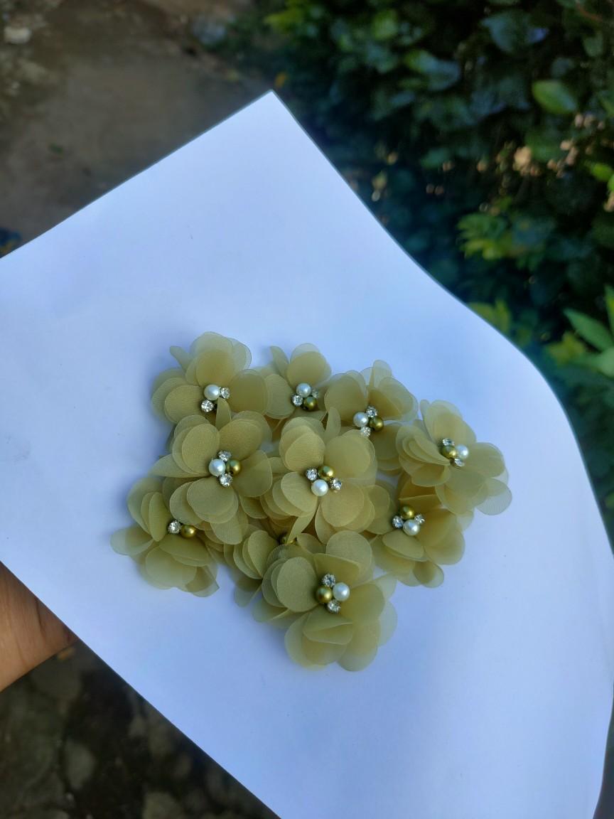 bunga solder / aplikasi bunga organza 3d / mutiara