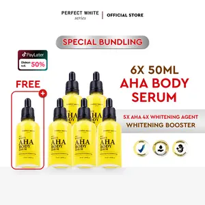 [6pcs] [50ml] PERFECT WHITE AHA Body Serum Whitening & Moisturizing | Booster Acid Hand Lotion Serum Memutihkan Pencerah Mencerahkan Tubuh Memudarkan Noda Hitam | Niacinamide Alpha Arbutin Gluthatione VItamin C Lactic Glycolic