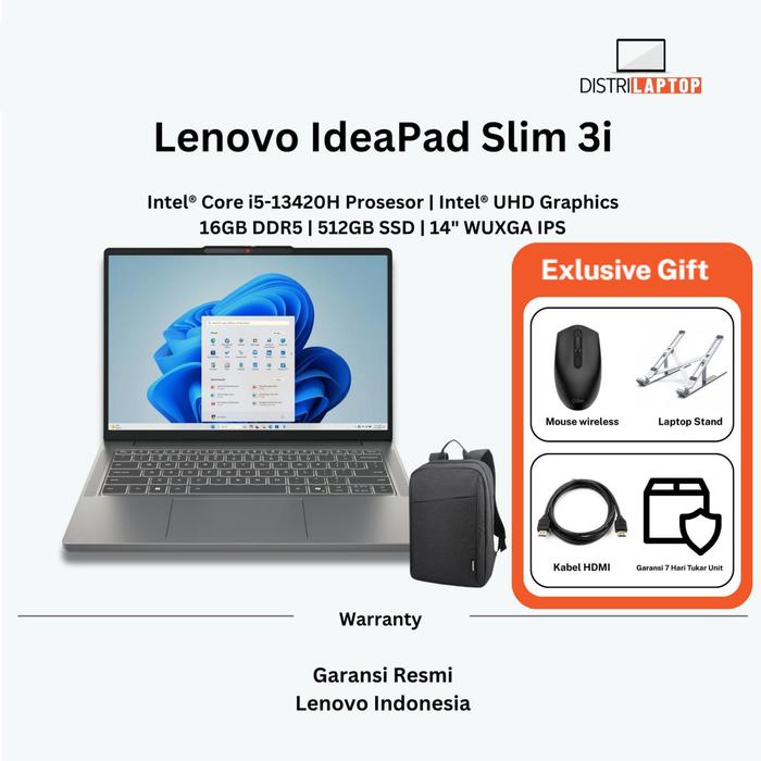 Gambar Pick up Toko / Kurir Toko - Lenovo IdeaPad Slim 3i i5-13420H RAM 16GB 512GB SSD OHS W11 IdeaPad Slim 3 14IRH10 - Grey, 8GB dari Distri Laptop Kota Administrasi Jakarta Pusat Tokopedia
