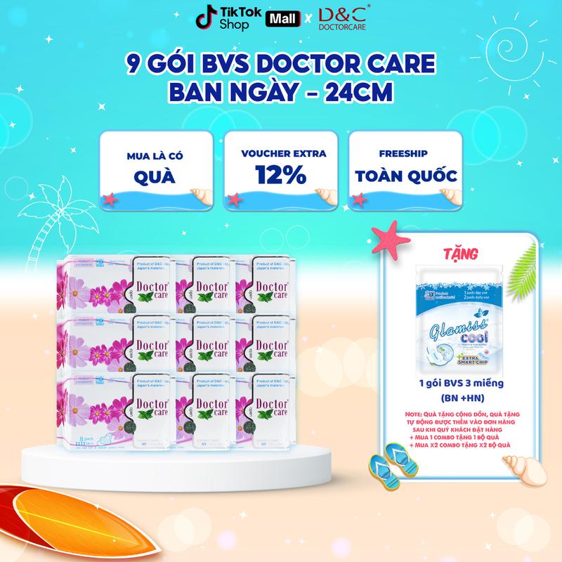COMBO 9 gói Băng vệ sinh D&C Doctor Care Ban ngày mát lạnh 24 cm (1 gói 8 miếng)