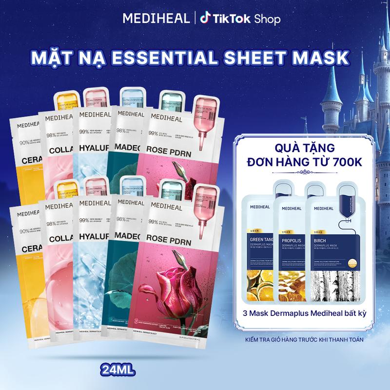 Combo 10 MEDIHEAL Mặt Nạ Essential Sheet Mask - Cấp Ẩm, Hỗ Trợ Làm Dịu & Phục Hồi Da 24ml - FS