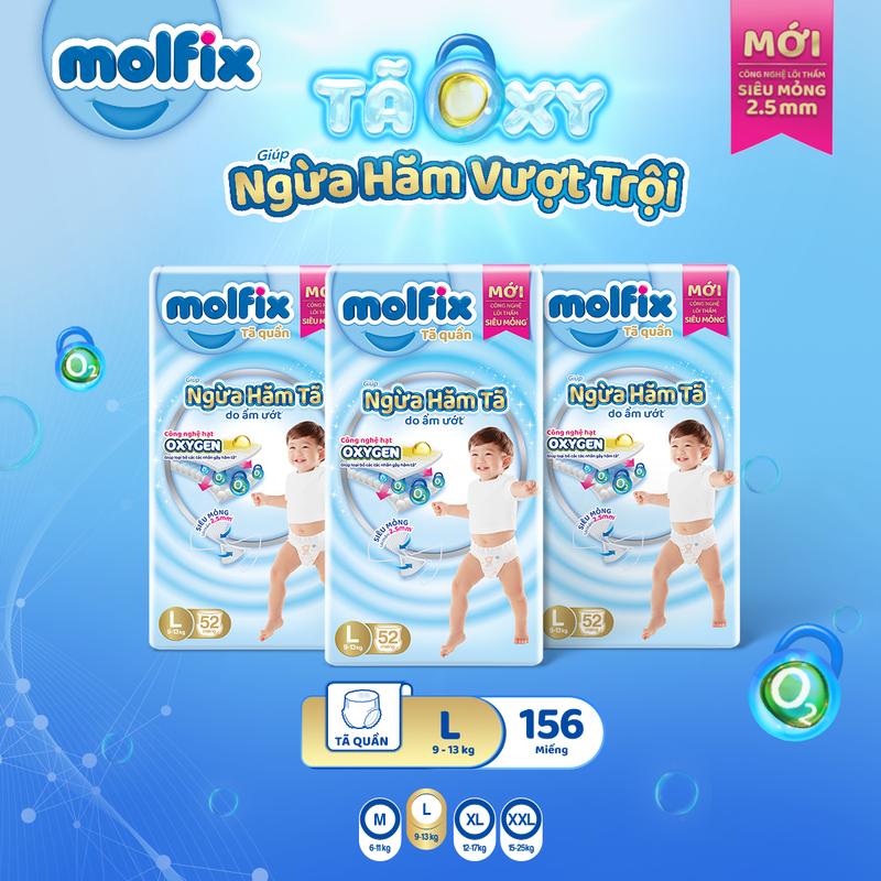 Mua 3 Tặng Bộ Chăn Gối mua 6 tặng Xe Combo 3 Tã bỉm quần Molfix Oxy Super Jumbo giúp Ngừa Hăm Tã đủ các size M,L,XL,XXL XXXL