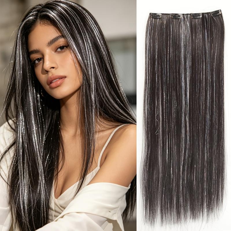 Thời trang Tổng hợp Tóc thẳng dài bằng kim tuyến 24 inch Tóc giả Tóc nối…