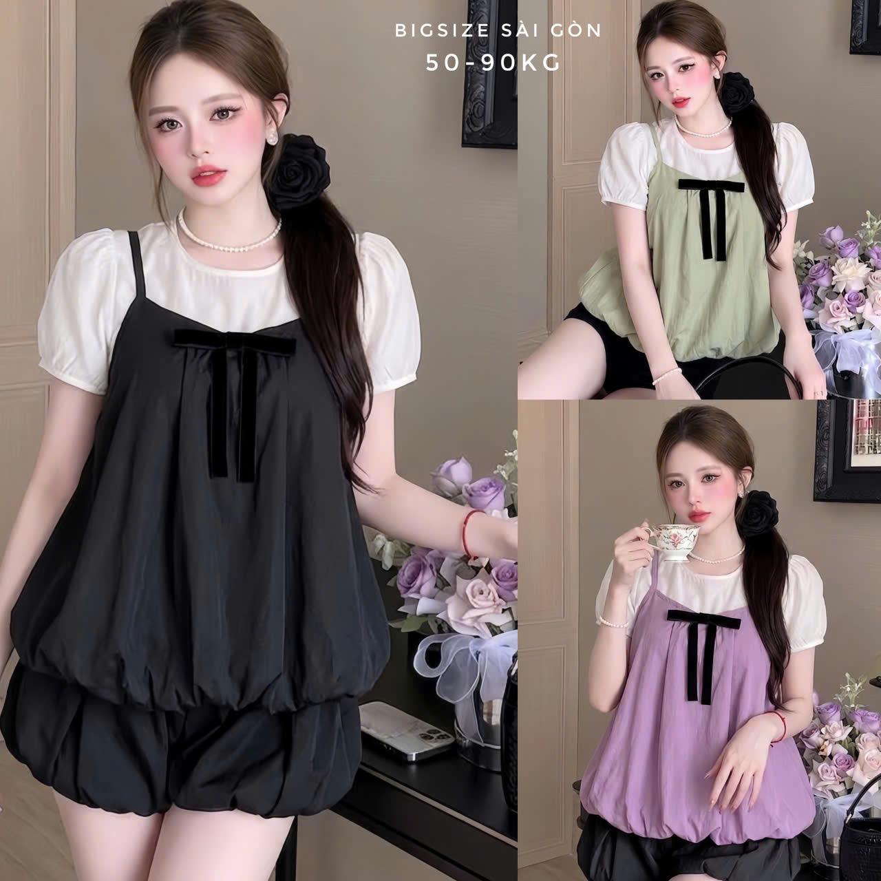 Áo Babydoll Vải Tơ Phối Tay & Cổ Lụa Hàn Bigsize 45-90kg A-1846
