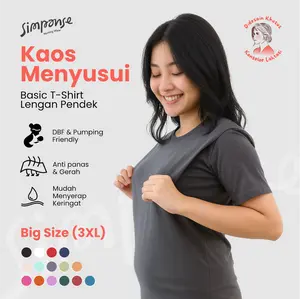 Simpanse Kaos Menyusui Basic T-shirt Jumbo Series Baju Lengan Pendek Bahan Katun Big Size 3XL Busui Combed dengan Akses Menyusui Rahasia dan Lengan Pendek untuk Penggunaan Kasual