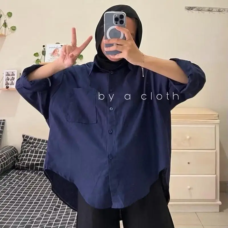 Atasan Wanita Kemeja Olive Lengan Panjang Polos Premium 6