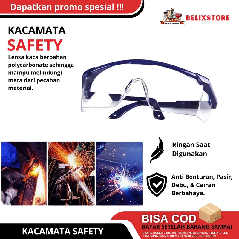 Product Introduction of Kacamata Safety Kerja Pelindung Mata Bening Transparan Gerinda Las Goggles Outdoor Work Laboratory 3