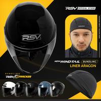 Gambar [Bundle] Helm RSV New Windtail Single Visor All Warna + Helmet Liner Tracker Aragon 02 - RSV x Tracker - Helm Half Face - Black Glossy, M dari RSV Helmet Official Shop Kota Bandung 1 Tokopedia