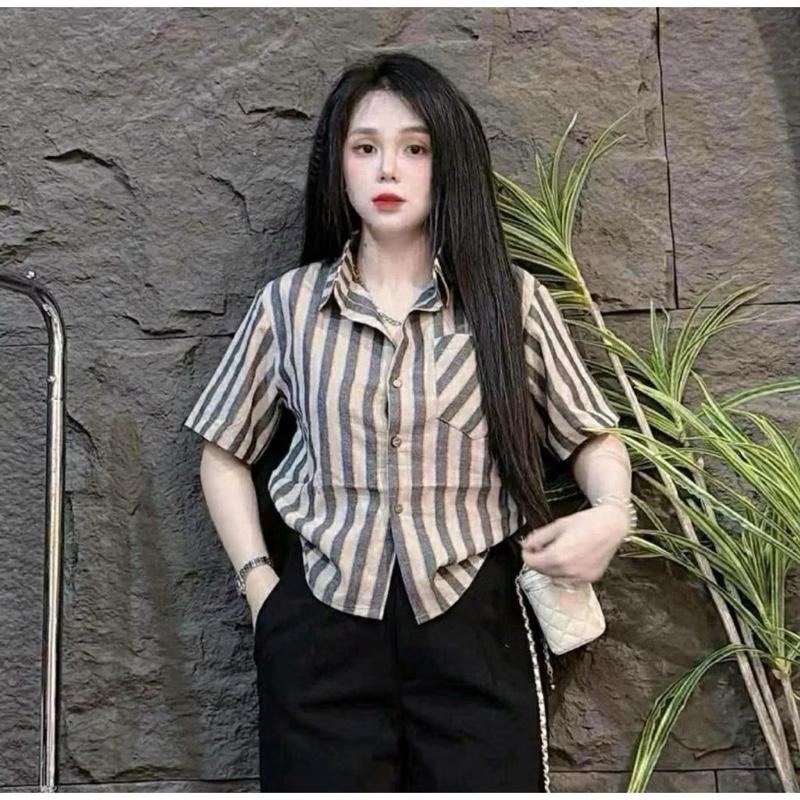 Set Bigsize (CÓ LẺ ÁO/ VÁY) Áo Sơ Mi Form Vừa Hoạ Tiết Sọc Lớn Basic Phối Váy Bí Cho Nữ Chuppy (50-92Kg)- A288 CV413