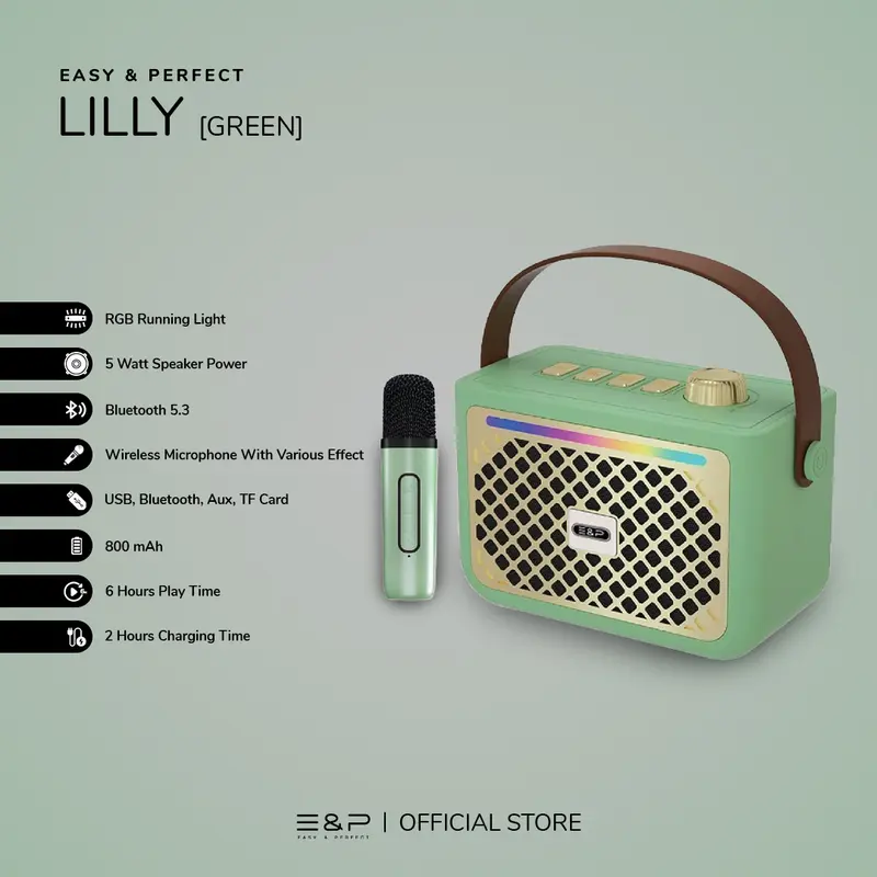 Easy & Perfect LILLY | Bluetooth Speaker Portable with RGB Running Light | Wireless Microphone with Adjustable Effects | 5 Watt Speaker Power with 6 Hours Play Time 2