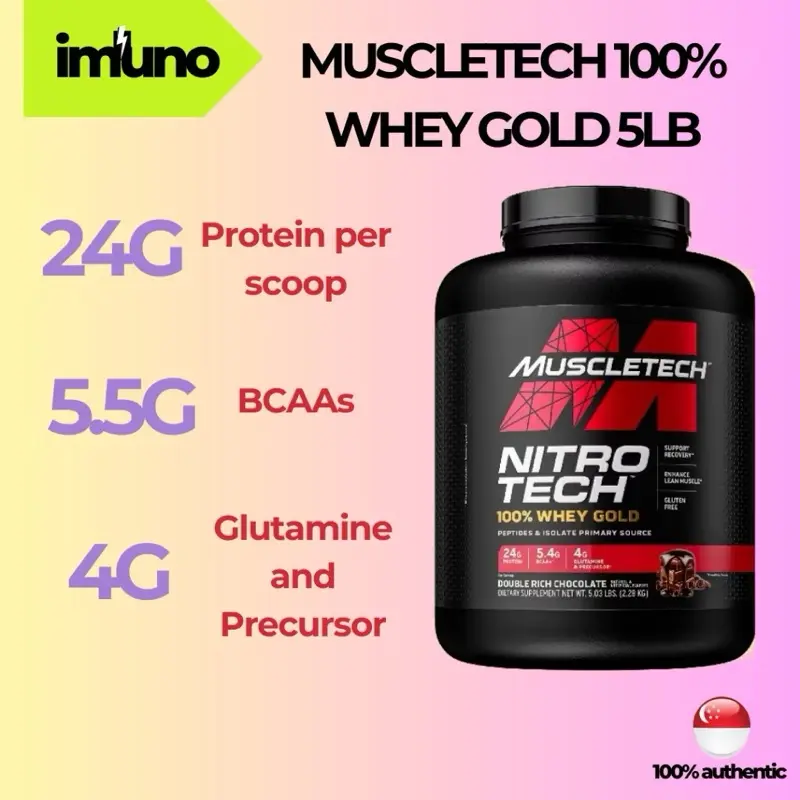 [Imuno] MuscleTech NitroTech 100% Whey Gold Protein Powder (5LBS) 24G PROTEIN *100% AUTHENTIC*