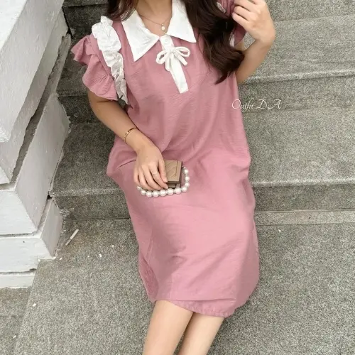 ROSELLA DRESS - Midi Dress Bahan Polo Linen Sleeveless Kombinasi Ruffle Wanita DA Grosir 1