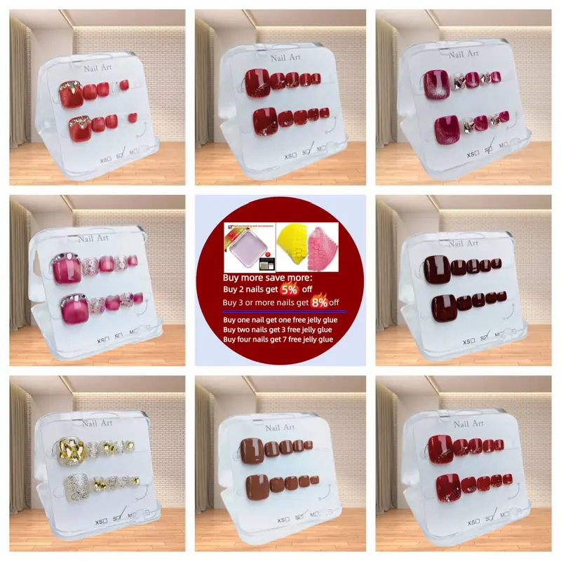 [kuppy] Làm móng tay 10 chiếc. Thời trang; Nhấn móng tay; Móng chân. Được trang bị công cụ 4 trong 1 (keo thạch Hàn Quốc, tệp móng tay, đẩy hai đầu, miếng làm sạch bông). Hộp móng tay 0