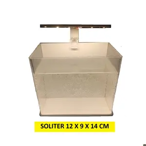 SOLITER Aquarium Soliter 12x9x14 cm dengan Lampu LED Kabel USB Bahan Akrilik Bening 2 mm & Foam Putih 3 mm Cocok untuk Ikan Peliharaan