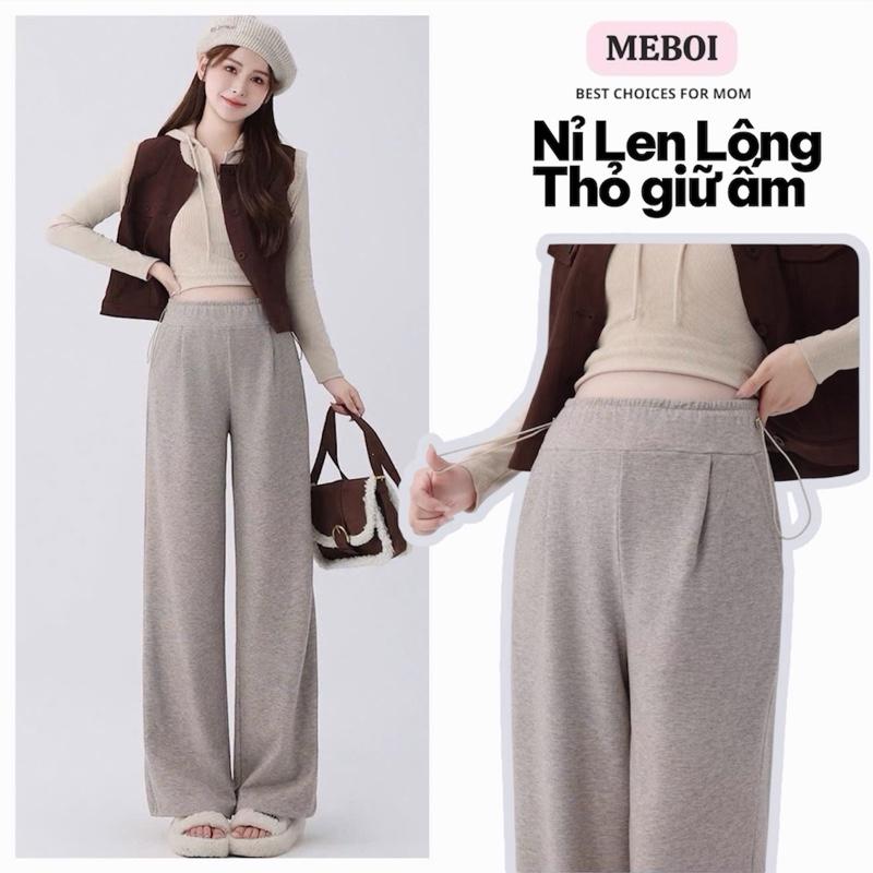 Quần Bầu Suông ống Rộng chất Nỉ Lông Thỏ mềm Loại Đẹp 506 có Dây Rút Eo điều chỉnh bụng cho mẹ bầu NI03