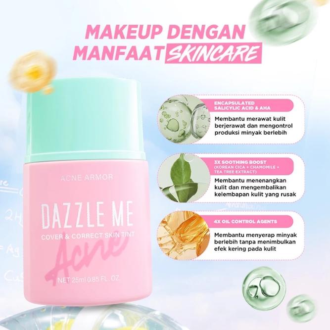Acne Armor Cover & Correct Skin Tint Dazzle Me Beauty Liquid Foundation 3x Soothing Boost 25g Untuk Kulit Berminyak dan Rentan Berjerawat Acne Armor Cover & Correct Skin Tint Dazzle Me Beauty Liquid Foundation 3x Soothing Boost 25g Untuk Kulit Berminyak dan Rentan Berjerawat