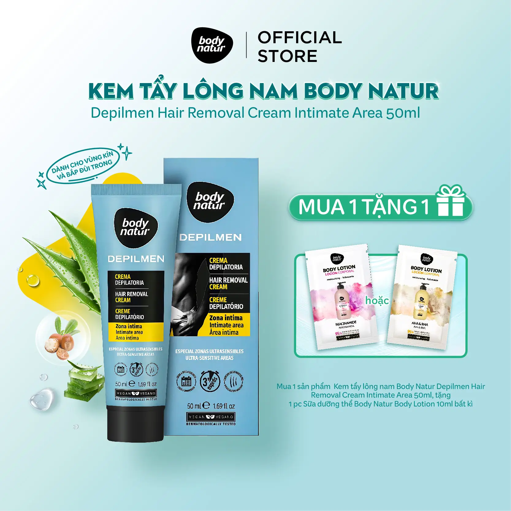 Kem tẩy lông nam Body Natur Depilmen Hair Removal Cream Intimate Area 50ml