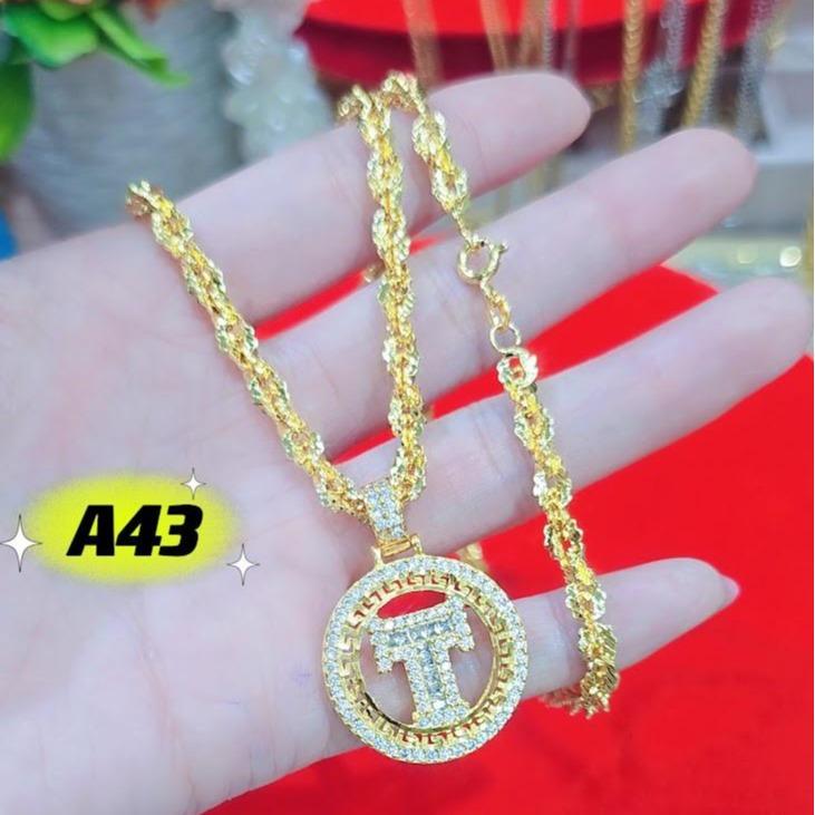  Dây chuyền Titan xoắn hoa mai 2 chỉ phối mặt chữ T có viền tròn  full đá mẫu hot 