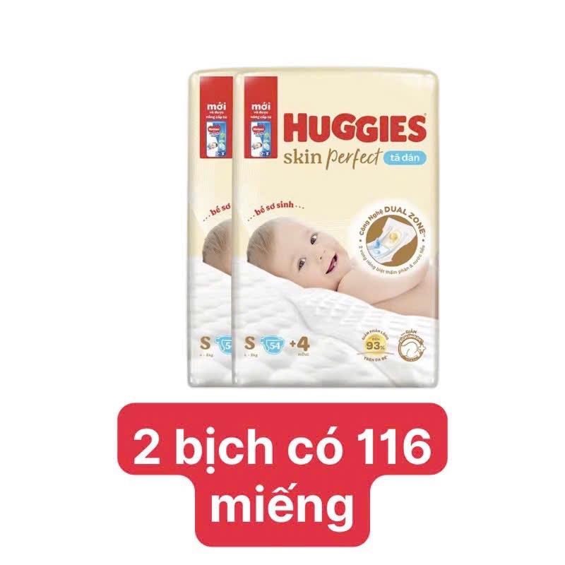 combo 2 bịch tả dán size S Huggiess có 116 miếng dành cho bé từ 4 đến 8 ký bim momo bỉm bonbaby bỉm your bebe 100 tả giấy bỉm con
