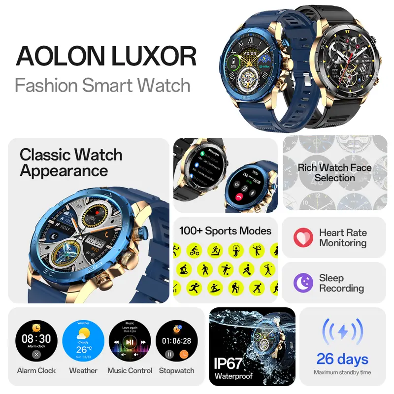 Aolon Luxor Jam Tangan Bisnis Pintar Jam Tangan Pintar Baru IP68 Tahan Air Kecepatan Lari DIY Pemantauan Kesehatan Smart Watch Olahraga Luar Ruangan   (jam tidur / bedside clock) 1