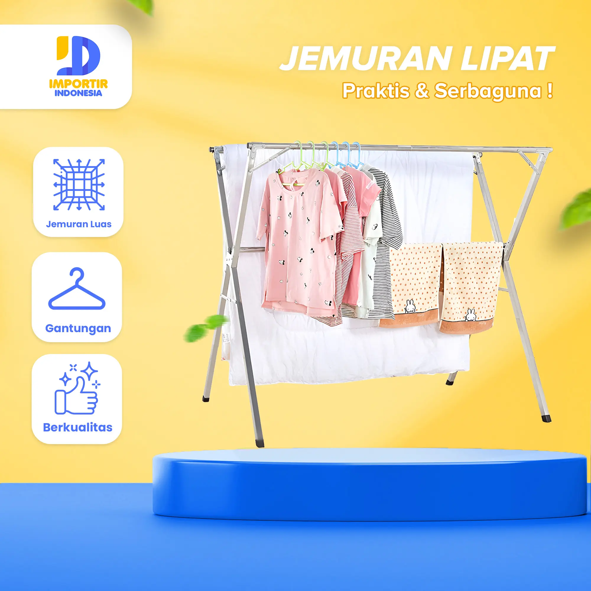IMPORTIR Jemuran Baju Lipat Stainles Kokoh Hemat Tempat