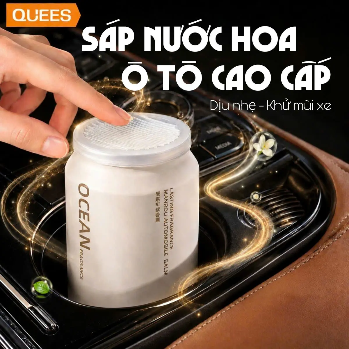 Sáp Nước Hoa Ô Tô QUEES CUP Cao Cấp Ocean - Khử Mùi Nội Thất Xe Hơi - Thơm Dịu Nhẹ - Chống Say Xe - Sáp Thơm Ô Tô Tự Nhiên