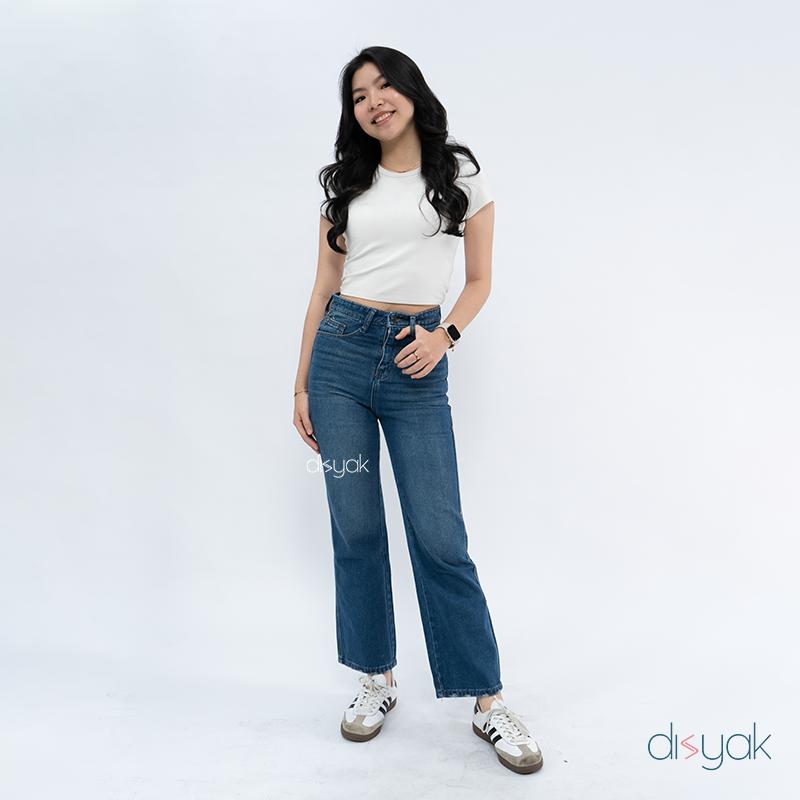 DISYAK - HighWaist Loose Jeans Celana Panjang Boyfriend Standar Vintage Blue 109-209 1
